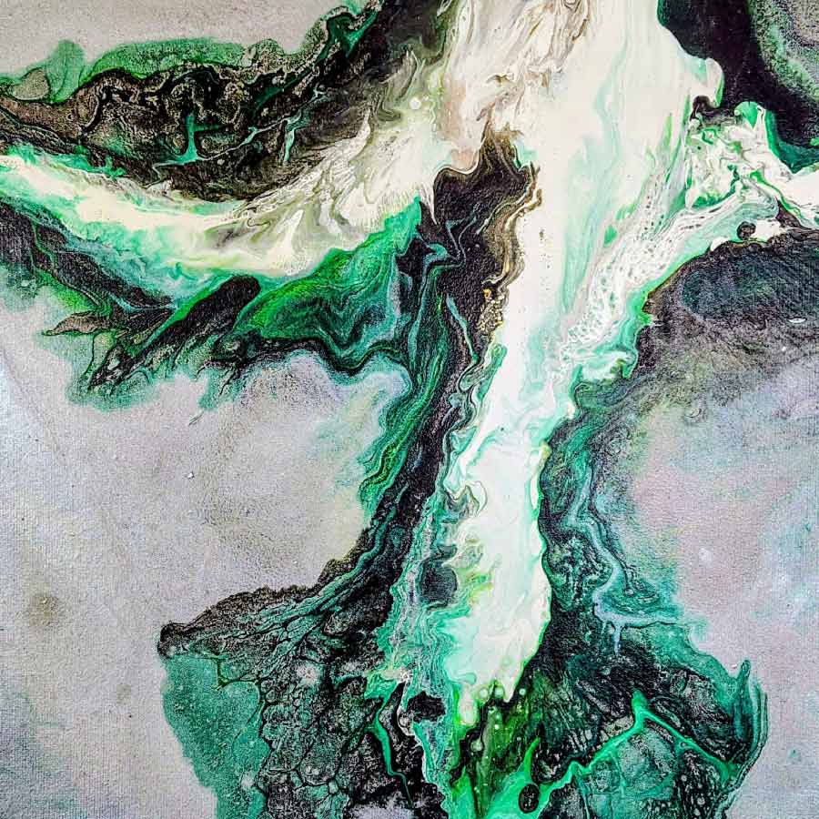 Beate Hecht: Mondfluss (30 x 30 cm, Acryl auf Leinwand, Dutch Pouring - Föntechnik) Beate Hecht: Mondfluss (30 x 30 cm, Acryl auf Leinwand, Dutch Pouring - Föntechnik)